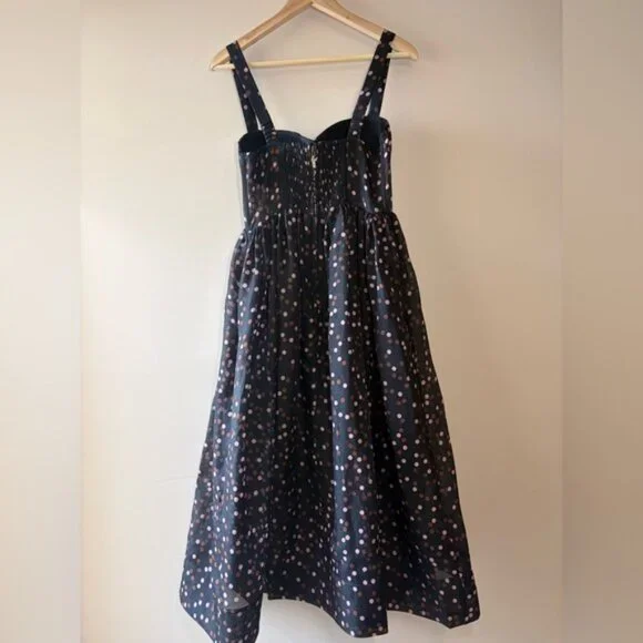 NEW Cara Cara Pheobe Midi Linen Silk Dress Stamped Dot Black US 6 UK 10 - Picture 8 of 16